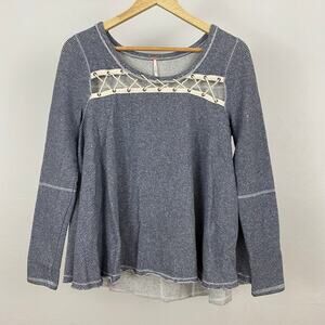 Free People Lacey Love Pullover - Indigo Combo - Size Small